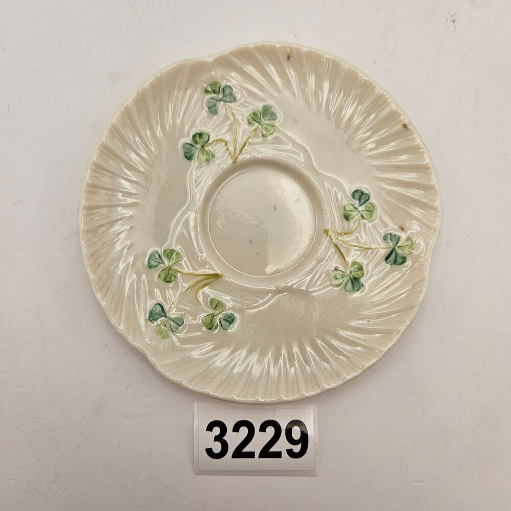 BELLEEK IRELAND SHAMROCK LIMPET TEA CUP SAUCER 4.5" GREEN MARK